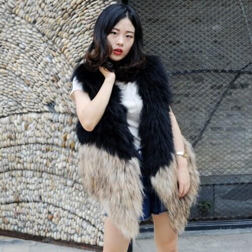CX-G-B-114A Genuine Raccoon Fur Knit Winter Fashion Vest Waistcoat for Women