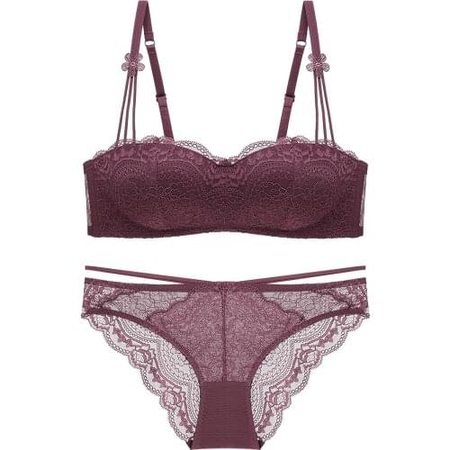 Womens Wireless Lace Underwear Bra Set Underwear Women Set Bra and Panty Set Lingere Set Sexy Lace Lingere Set