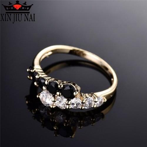 White and Black Blue Zircon Rhinestone Leaf Shape with AAA Cubic Zircon Surround Rings for Women rose Gold-Color Jewelry Bijoux