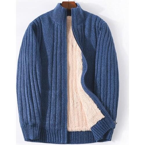 M-6XL 7XL Lamb Cashmere Winter Men Sweaters Knitted Black Cotton Polyester Thicken Warm Cardigan Male 2019