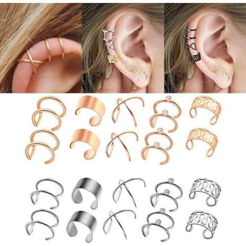 10pcs Ear Clips Simple Boneless Earrings Non Piercing Earrings Hoop Ear Cuffs Ear Stud Fake Cartilage Earrings Fashion Jewelry