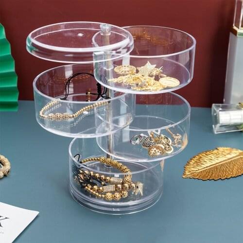 2/3/4-layer Jewelry Storage Box Multilayer Rotating Plastic Jewelry Stand Earrings Ring Box Cosmetics Beauty Container Organizer