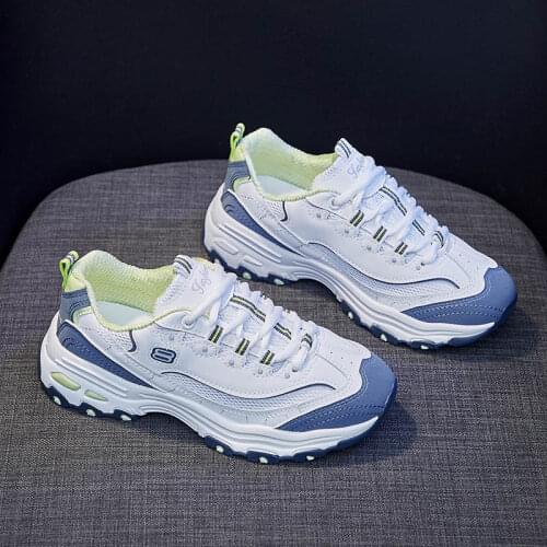 2021 Fashionable trainer women casual shoe leather patchwork breathable mesh platform sneaker comfortable walking shoe