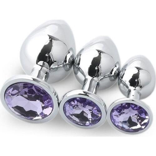 3pcs/set Smooth Silicone Metal Butt Anal Plug With Crystal Jewelry Anal Beads Anus Dilator Intimate Sex Toys for Men Women