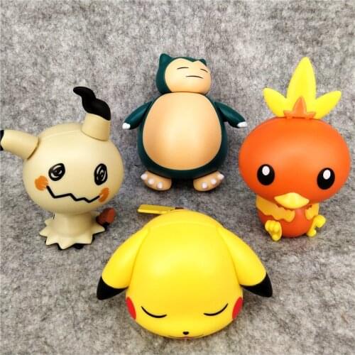 4Pcs/set Anime Assemble Figures Snorlax Pikachus Torchic Mimikyu Pokemons Action Figure Dolls Toys Pokemons Collection Figuras