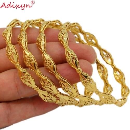 Adixyn 4pcs/lot Women Bracelets & Bangles Gold Color Copper Luxury Bride Wedding Bangle Jewelry Gifts N071023