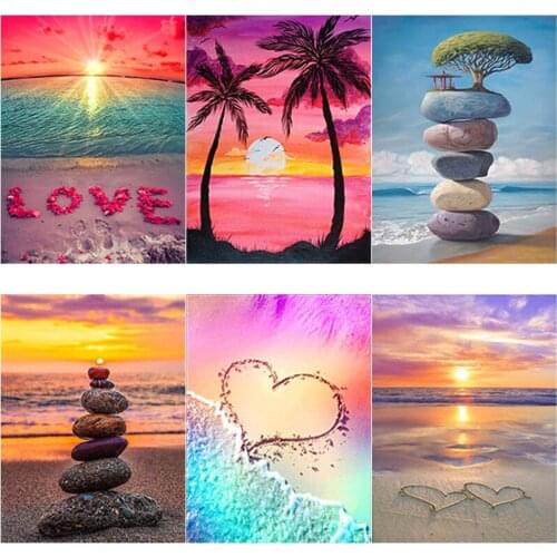 DIY 5D Diamond Painting Sunset Beach Diamond Embroidery Sea View Cross Stitch Full Round/Square Drill Mosaic Art Home Decor Gift