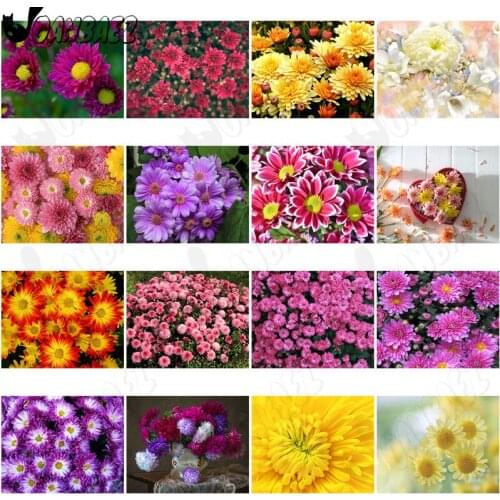 Diamond Painting Multicolor Chrysanthemum 5D Diy Wall Art Gorgeous Small Daisy Round Diamond Inlaid Home Room Decoration