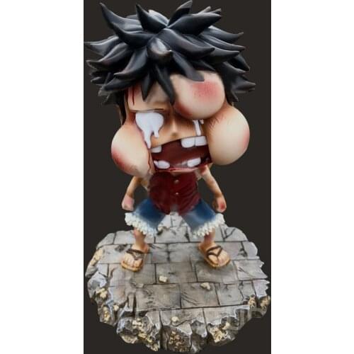 Anime Funny Luffy Fat Face Beaten Ver. PVC Action Figures Luffy Zoro Sanji Collectibles Model Toys 15cm