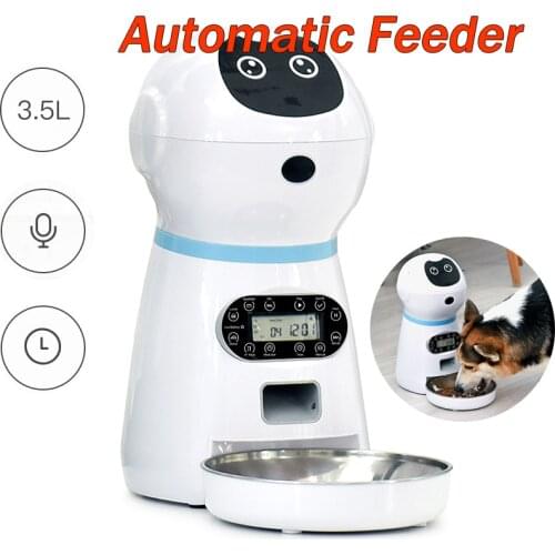3.5L Automatic Pet Feeders Auto Cat LCD Screen Timer Food Dispenser With Voice Record Stainless Steel Dog Food Bowl Pet Feeder
