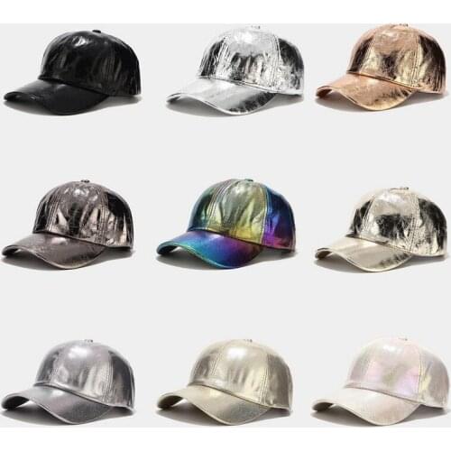 12 colors PU Wrinkle baseball cap Colorful laser Baseball hat Men Women Hip Hop Snapback Cap Bone Garros street Performance hat