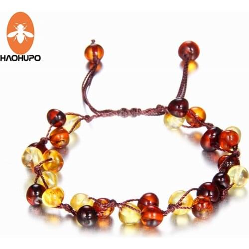 HAOHUPO Baby Adult Amber Bracelet Anklet Best Natural Jewelry Gifts for Women Ladies Girls Handmade Multi Color Strand Bijoux