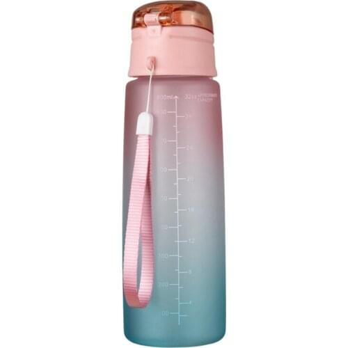 32Oz Fitness Water Bottle with Time Marker BPA Free Large Capacity Water Jug for Gym Outdoor Office Work Gradient