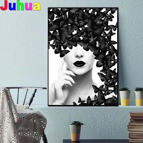 Black White Butterfly Woman diy Diamond Painting Mosaic Portrait 5D Full Square Round DIY diamond Embroidery home decor