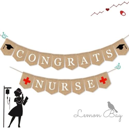 CONGRATS NURSE Nurse Festival Theme Party Decoration Pull Flag Burlap Banner