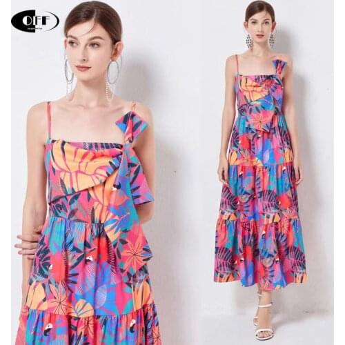 Designer Beach Chic Bohemia Midi Long Dresses Women Traf Zevity Basic On Holiday Printed Elegant Strap Ladies Dress real picture