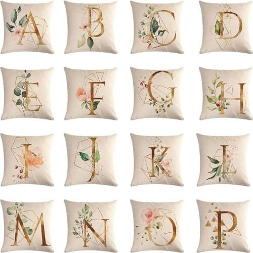Home Decor gold letter with flower leaf Pillowcase Decorative Throw Pillowcase Floral Decoration cushion cover J922