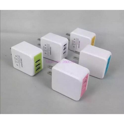 By dhl 50pcs 3-Port Smart Travel USB Charger Adapter Wall Portable EU Plug Mobile Phone Charger for iPhone Samsung