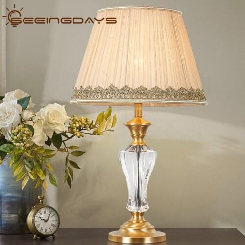 European-Style Crystal Table Lamp for Bedroom Bedside Lamp American Style Desk Lamp for Living Room Study Room Home Decor