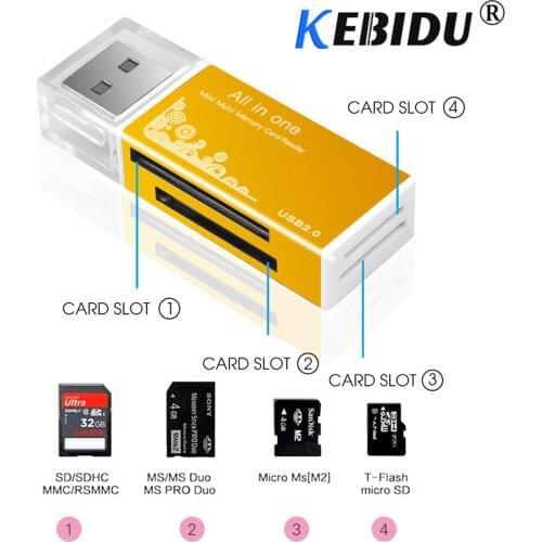 Kebidu All In 1 Memory Card Reader USB 2.0 Multi SD/SDHC MMC/RS MMC TF/MicroSD MS/MS PRO/MS DUO M2 Card Reader Wholesale TF