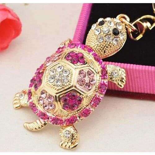 Yexcodes Cute longevity lucky little turtle male and female keychain key ring wallet car pendant crystal pendant