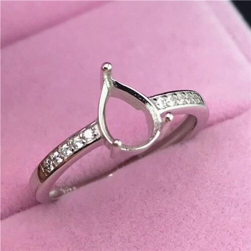 DROP PEAR shape size 6X8mm rings basis S925 silver ring base shank prong setting stone inlaid jewelry fashion DIY women nice