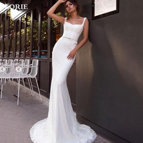 LORIE Lace Mermaid Wedding Dresses Straps Beach Bridal Gown Elegant Soft Backless Boho Wedding Gowns