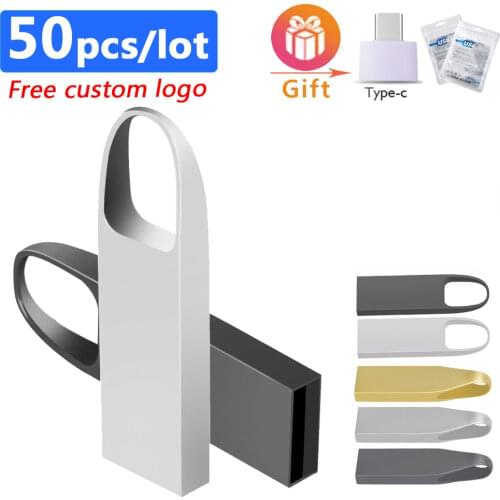 50pcs/lot Hot sell metal USB Flash Drive 2.0 16GB 32GB 64GB Pendrive 128GB cle usb 4GB 8GB pen drive usb stick free custom logo