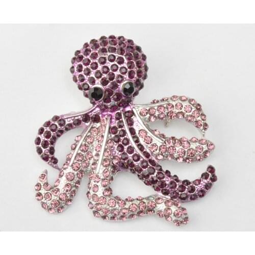 MZC 2019 Big Purple Rhinestone Octopus Brooch for Womens Femme Suit Broches Mujer Dress Broches Femininos Hijab Pins Bijoux