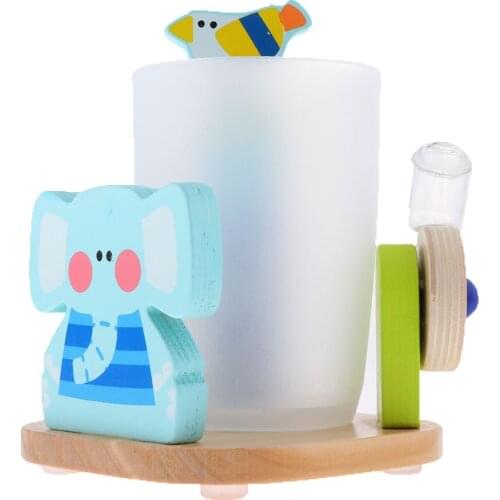 Kids Toothbrush Cup Toothpaste Holder Set with 3 Minutes Brushing Timer for Bathroom Accessories - Elephant