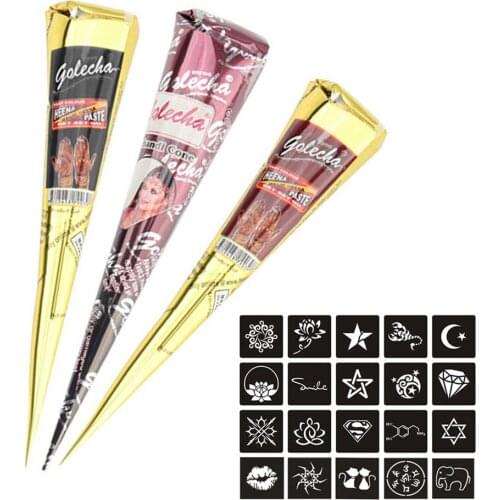 Natural Temporary Tattoo Paste Cones With 20PCS Templates Tattoo Paste For Tattoo Body Art Sticker Body Paint Tattoo Henna Cones