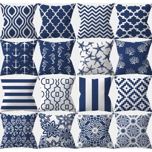 Nordic Geometry Pillowcase 45x45CM Cushion Cover Navy Blue Mandala Decorative Throw Pillows Sofa Cushions Home Decoration