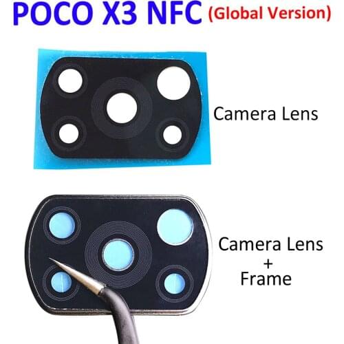 New Back Rear Camera Glass Lens For Xiaomi Mi POCO X3 NFC Global Version Camera Glass Lens Frame With Adhesive Sticker