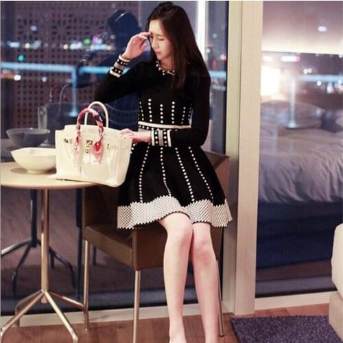 Spring and autumn new small fragrance womens waist dress thick knit autumn and winter models stretch high waist bottoming dress