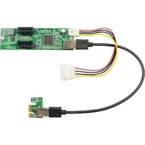 New PCI-E Riser Card 1 to 2 PCI-Express x1 Slot Expansion Card USB 3.0 Extension Cable IDE Big 4pin to Small 4pin Power Supply