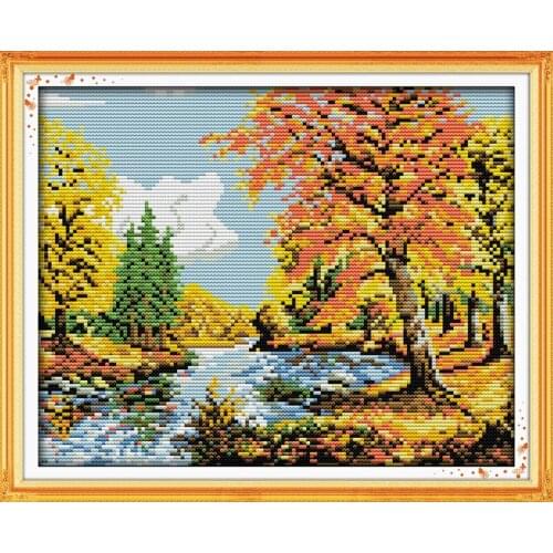 Autumn scenery (3) cross stitch kit landscape18ct 14ct 11ct count printed canvas stitching embroidery DIY handmade needlework