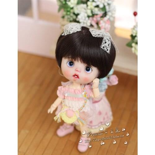 BJD doll wig suitable for 1/8 size OB11 fashion new Smile fake hair small plait Bob cute bow black high temperature silk