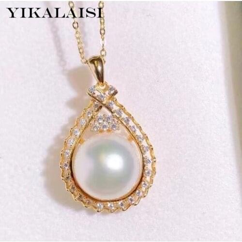 YIKALAISI 925 Sterling Silver Necklaces Jewelry For Women 11-12mm Oblate Natural Freshwater Pearl Pendants 2021 Wholesales