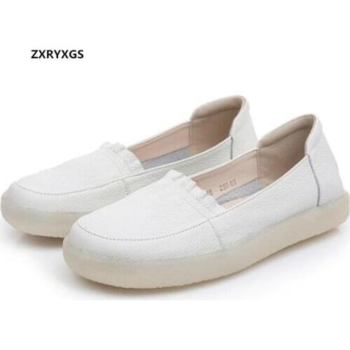 Promotion Top Cowhide Nurse Leather Shoes Women White Shoes 2021 Beef Tendon Soft Bottom Hospital Work Comfortable Shoes Flats