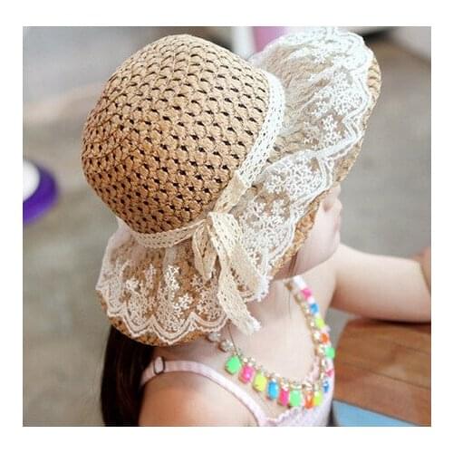 New summer little girl child straw hat bowknot sun hat beach sunscreen sun hat tide