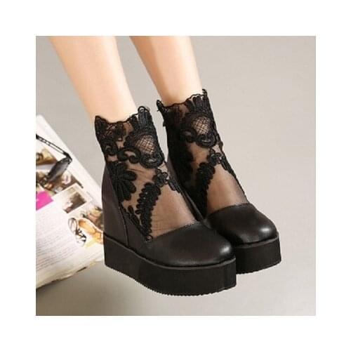 Fashion Sweet Lace Roman Shoes Women Wedge Heels White Black Platform Pumps High Heels Sandals zapatos plataforma mujer encaje