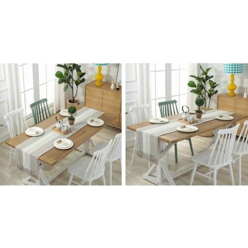 Vertical Stripe Rustic Table Runner with Tassels Linen Cotton Coffee Dining Table Cloth Runners Long Non Slip