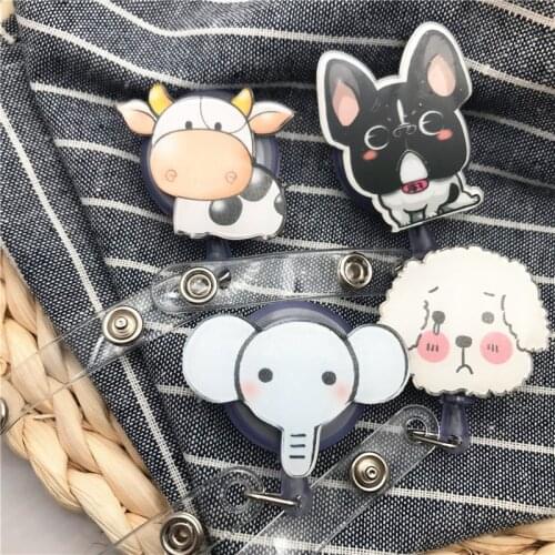 High Quality Cartoon dog Elephant Animals Retractable Nurse Badge Reel Students ID Card Badge Holder Exhibition Name Card Chest