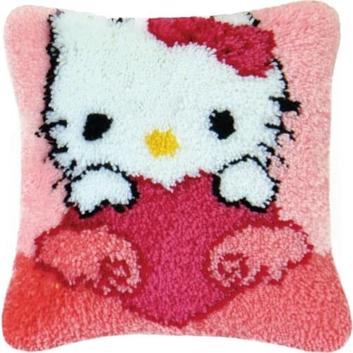 Latch Hook Pillow Kits Cartoon Cat DIY Needlework Crocheting Rug Kits Yarn Handmade Unfinished Embroidery Pillowcase