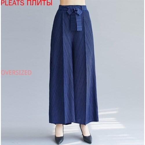 Miyake Pleated Pants Fall New Fashion High Waist High-end Design Button Wide Leg Pants Womens Pants Pleats Mujer Pantalones