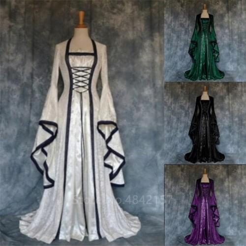 Victoria Renaissance Medieval Cosplay Halloween Costumes for Women Long Sleeve Middle Ages Carnival Party Vintage Court Dress