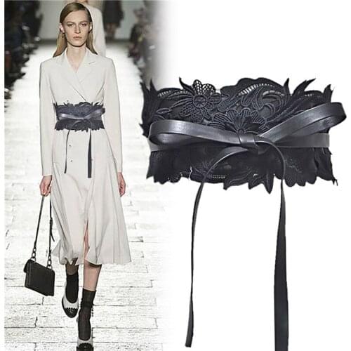 Jovivi Womens Lace Waist Belt Obi Bowknot Cinch Wide Belt Bow Tie Wrap Boho Corset Dress Waist Band Pu Leather Waistbands 1 pc