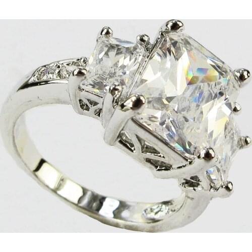 YaYI Jewelry Fashion Princess Cut White Pink 10*12mm Cubic Zirconia Silver Color Engagement Wedding Party Lovers Rings