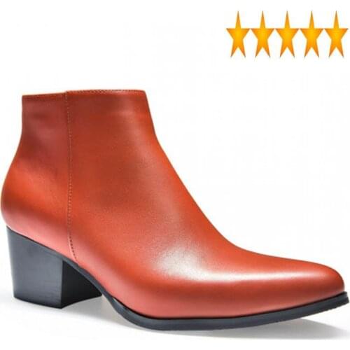 Winter High Heel Leather Autumn Fashion Pointed Toe Zip Warm Ankle Height Increase Office Dress Shoes Boots Men36-44