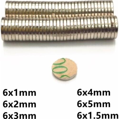 10/100 Disc magnet 6x1 6x1.5 6x2 6x3 6x4 mm Belt with 3M self - adhesive NdFeB magnet Dia 6mm neodymium magnet Magnetic standard
